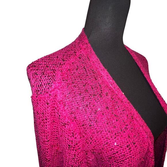 Metaphor Women’s Size XL Festive Fuchsia Sequin Open Knit Y2K Cardigan Sweater - Picture 2 of 7